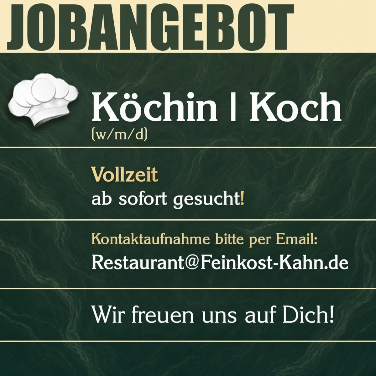 Stellenangebot Koch/Köchin in Vollzeit bei Feinkost Kahn in Augsburg